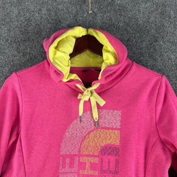 The North Face Hoodie Womens Medium Pink Cotton Blend Long Sleeve Logo Yellow Ti - Picture 4 of 8